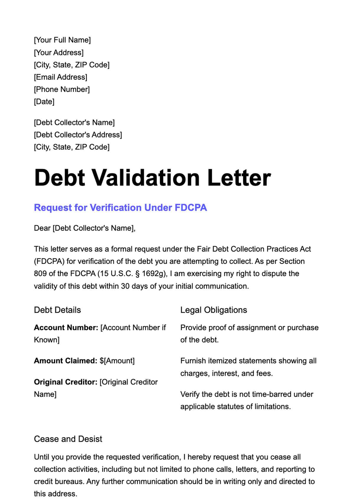 Debt validation letter checklist with key components highlighted_variant_1